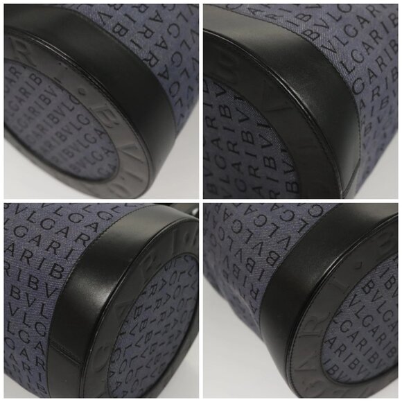 BVLGARI Hand Bag Canvas Navy Gold Auth 121454 - Picture 14 of 16